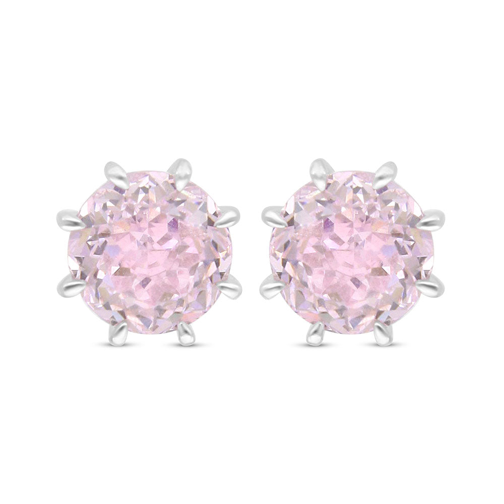 Sterling Silver 925 Earring Rhodium Plated Embedded With Pink Zircon