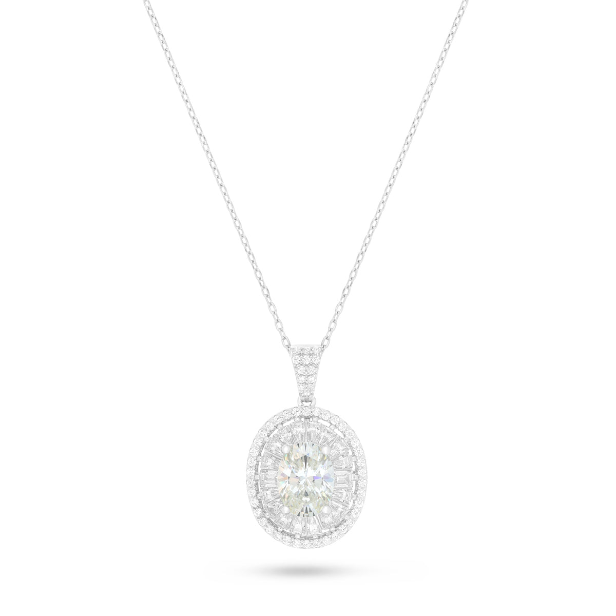 Sterling Silver 925 Necklace Rhodium Plated Embedded With Diamond Zircon And White Zircon