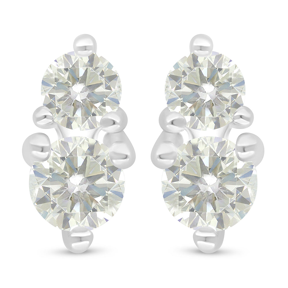 Sterling Silver 925 Earring Rhodium Plated Embedded With Diamond Zircon