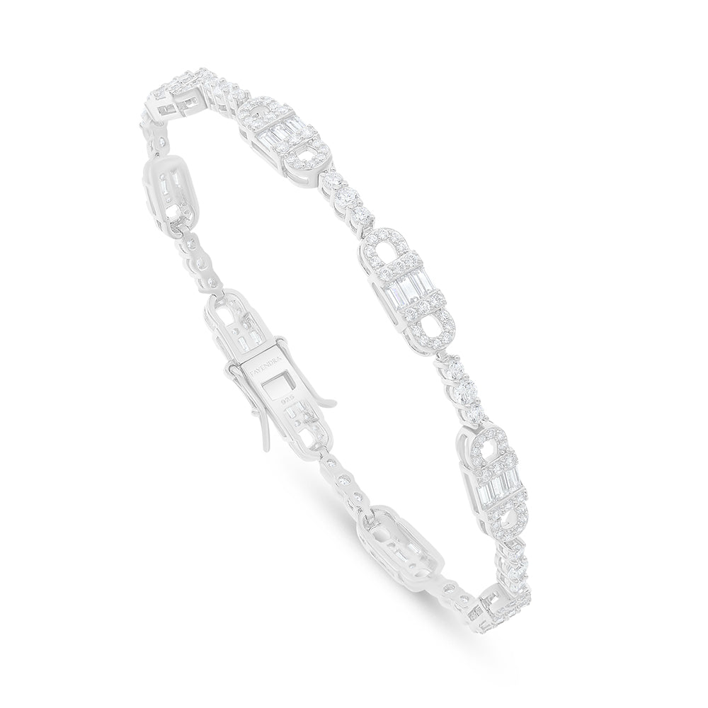 Sterling Silver 925 Bracelet Rhodium Plated Embedded With White Zircon
