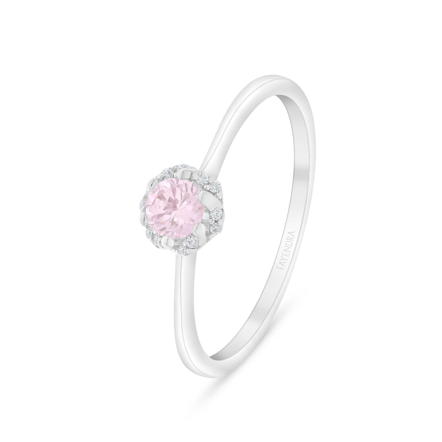 Sterling Silver 925 Ring Rhodium Plated Embedded With Pink Zircon And White Zircon