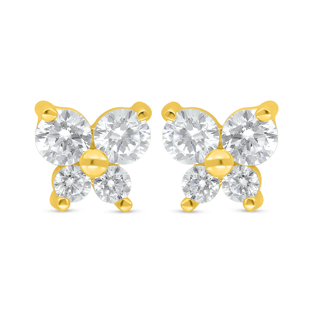 Sterling Silver 925 Earring Golden Plated Embedded With White Zircon