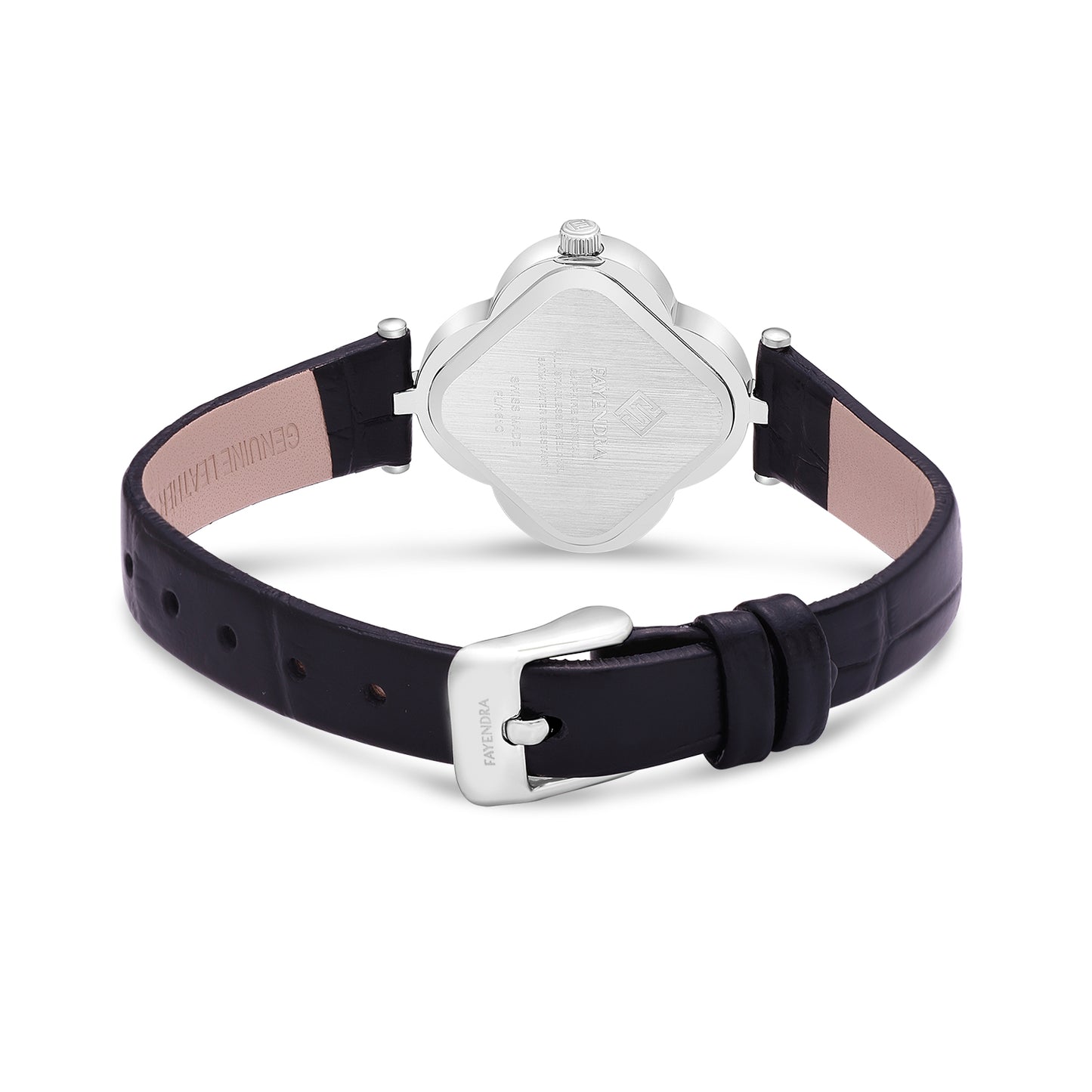 Stainless Steel 316L Watch Silver Color Black Leather Embedded With White Zircon - WHITE MOP DIAL