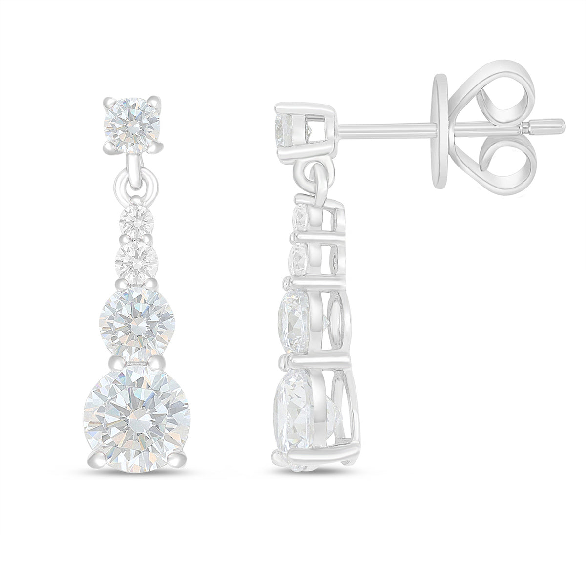 Sterling Silver 925 Earring Rhodium Plated Embedded With White Zircon