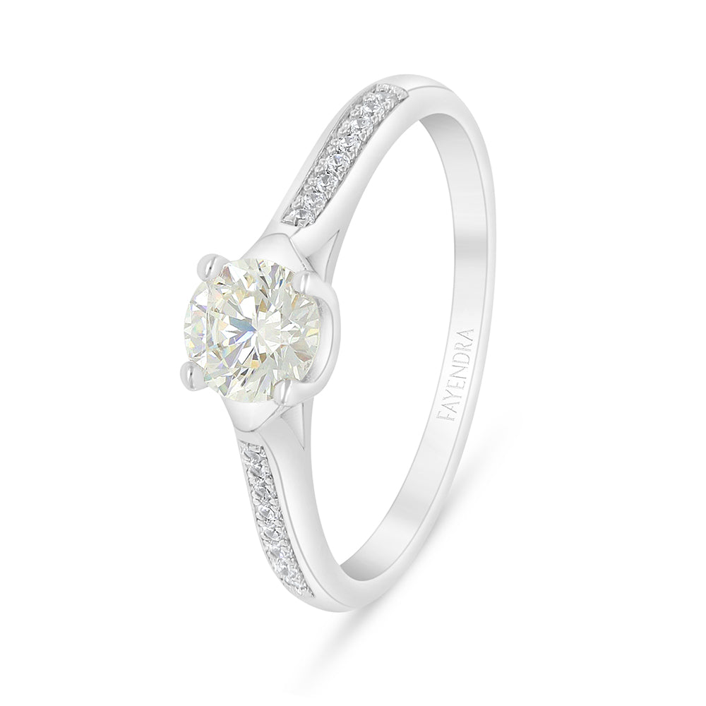 Sterling Silver 925 Ring Rhodium Plated Embedded With White Zircon