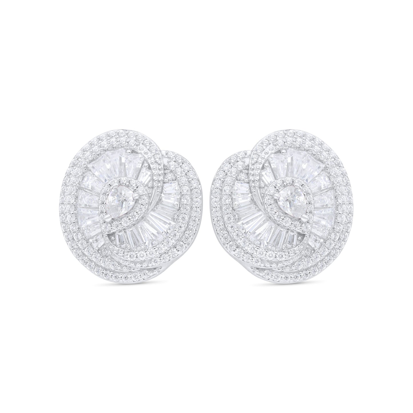 Sterling Silver 925 Earring Rhodium Plated Embedded With White Zircon