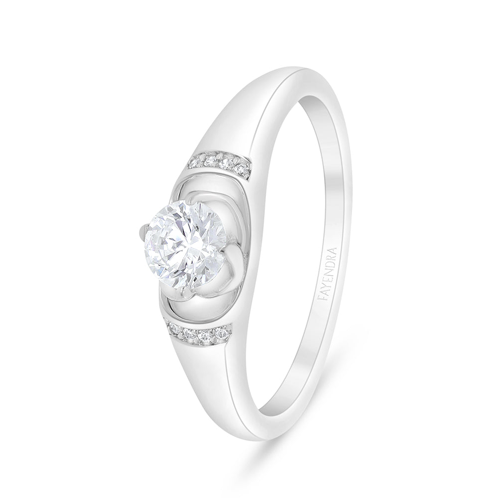 Sterling Silver 925 Ring Rhodium Plated Embedded With White Zircon