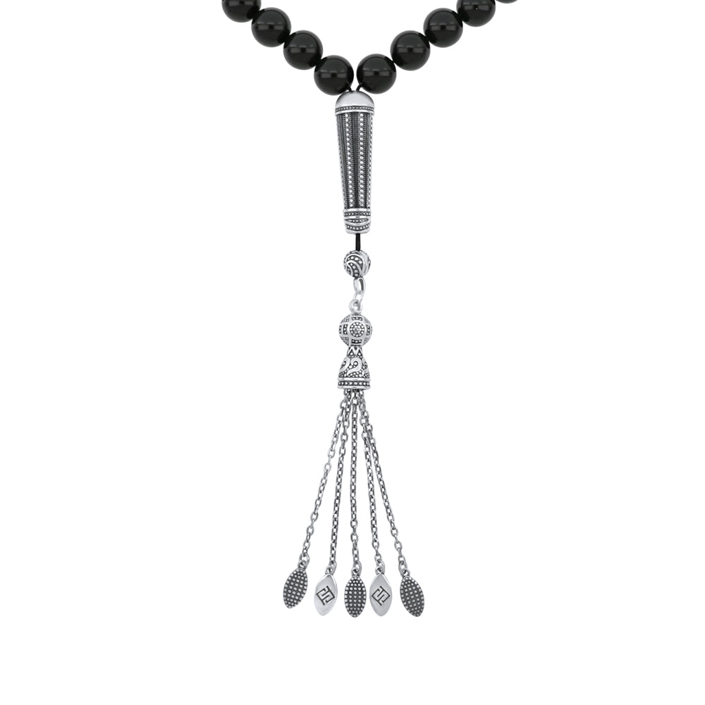 Rosary 33 Sterling Silver 925 Set Oxidized Embedded With Black Agate Cabochon Bead 10 ML LOGO