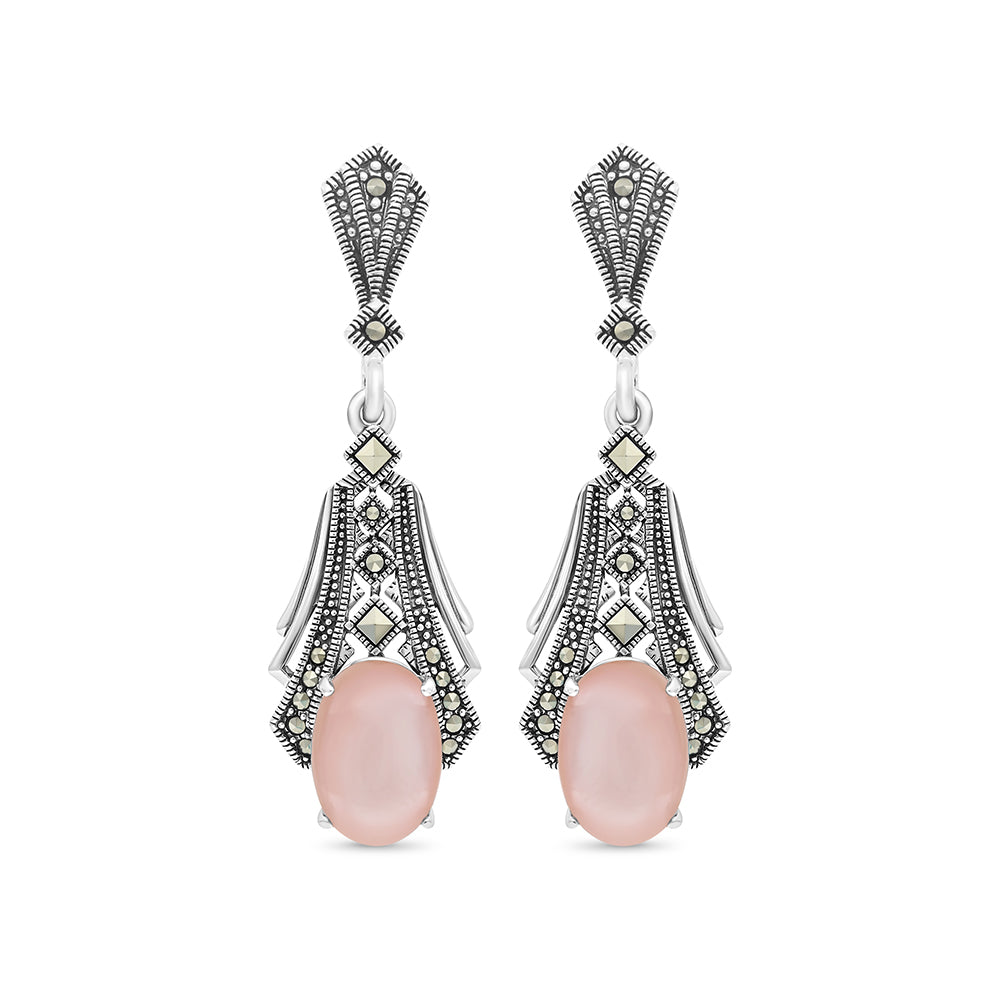 اقراط من الفضة الخالصة عيار 925 مرصعه احجار صدف وردي طبيعي و ماركسايت