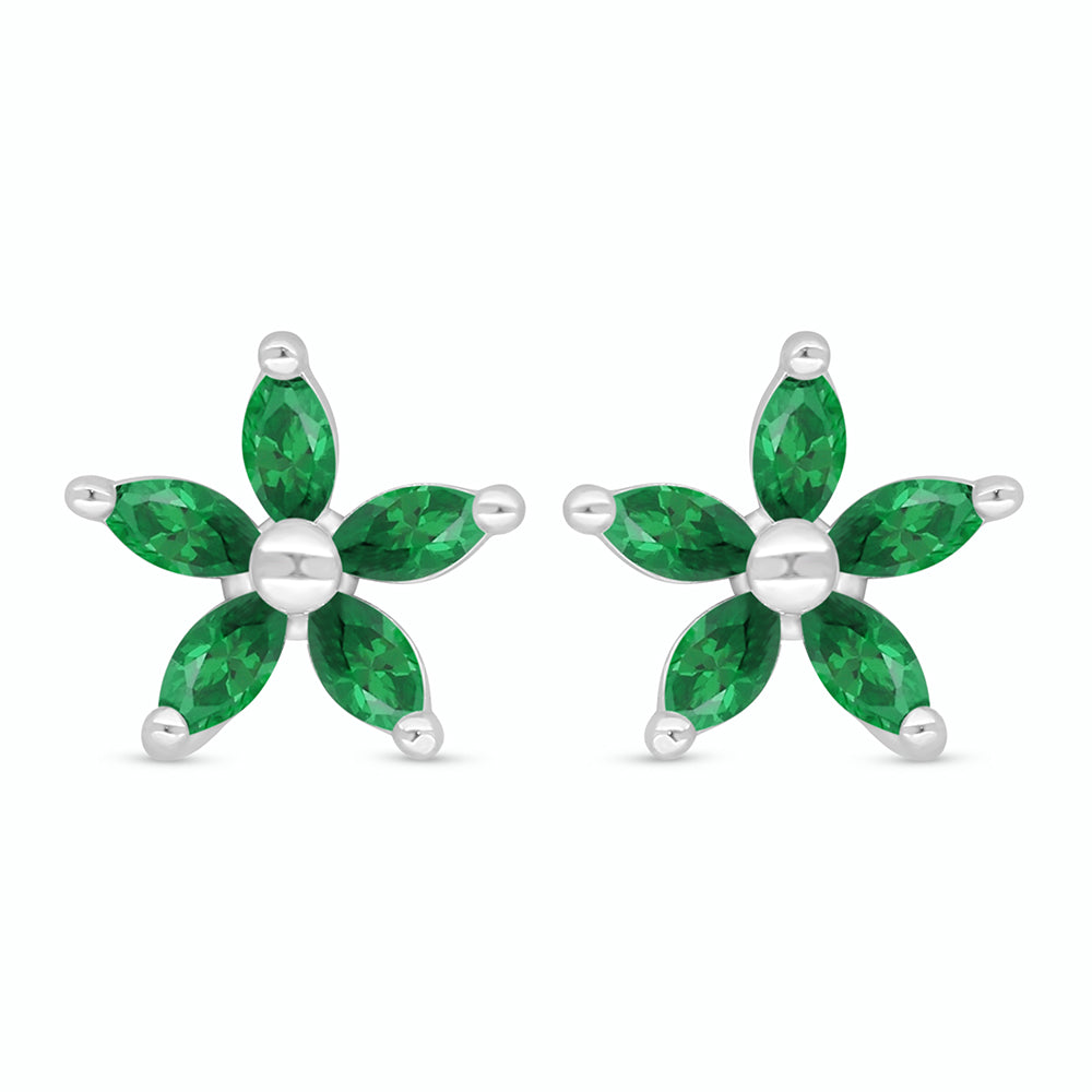 Sterling Silver 925 Earring Rhodium Plated Embedded With Emerald Zircon