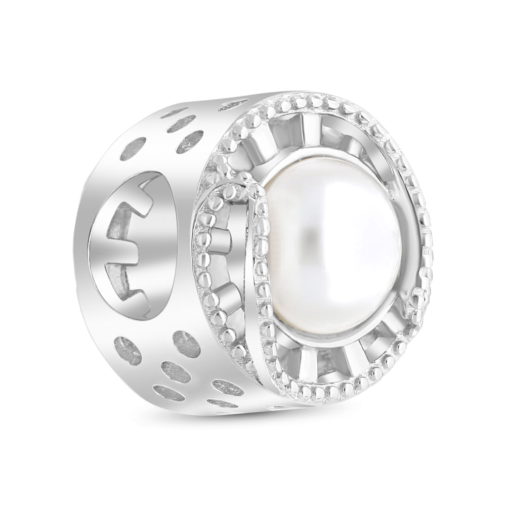 Sterling Silver 925 CHARM Rhodium Plated Embedded With White Shell Pearl