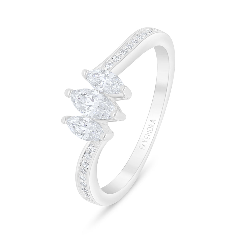 Sterling Silver 925 Ring Rhodium Plated Embedded With White Zircon