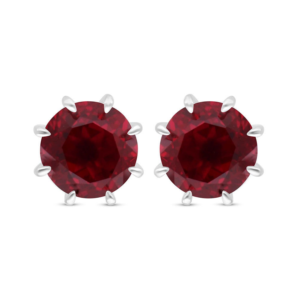 Sterling Silver 925 Earring Rhodium Plated Embedded With Ruby Corundum