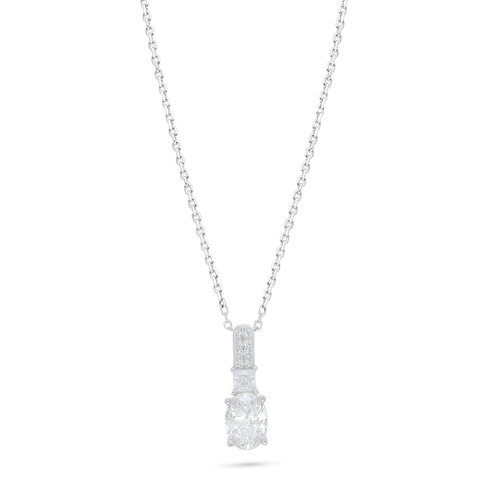Sterling Silver 925 Necklace Rhodium Plated Embedded With White Zircon