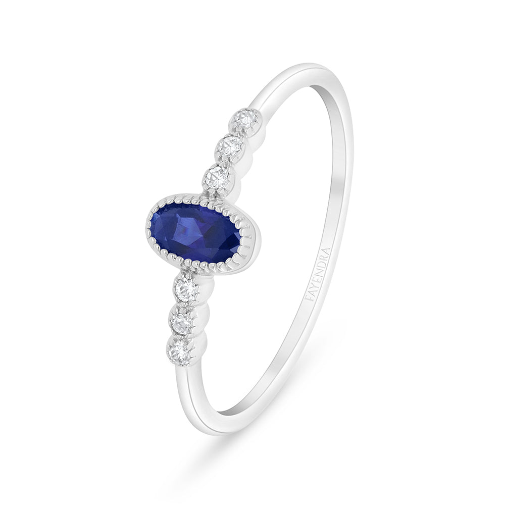 Sterling Silver 925 Ring Rhodium Plated Embedded With Sapphire Corundum And White Zircon