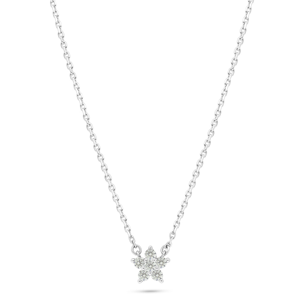 Sterling Silver 925 Necklace Rhodium Plated Embedded With Diamond Zircon