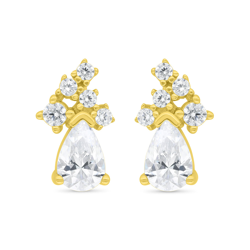 Sterling Silver 925 Earring Gold Plated Embedded With White Zircon