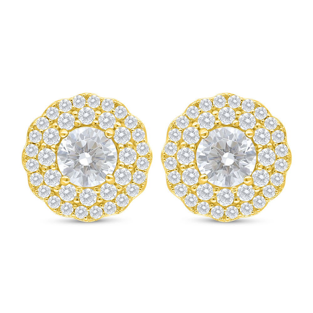 Sterling Silver 925 Earring Golden Plated Embedded With White Zircon