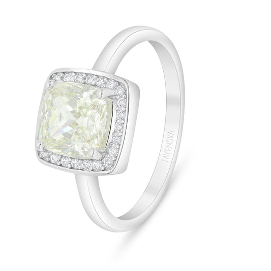 Sterling Silver 925 Ring Rhodium Plated Embedded With Yellow Diamond And White Zircon