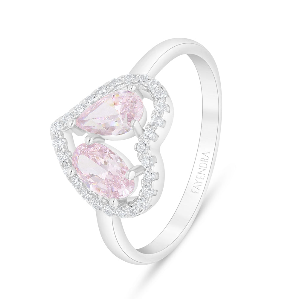 Sterling Silver 925 Ring Rhodium Plated Embedded With Pink Zircon And White Zircon