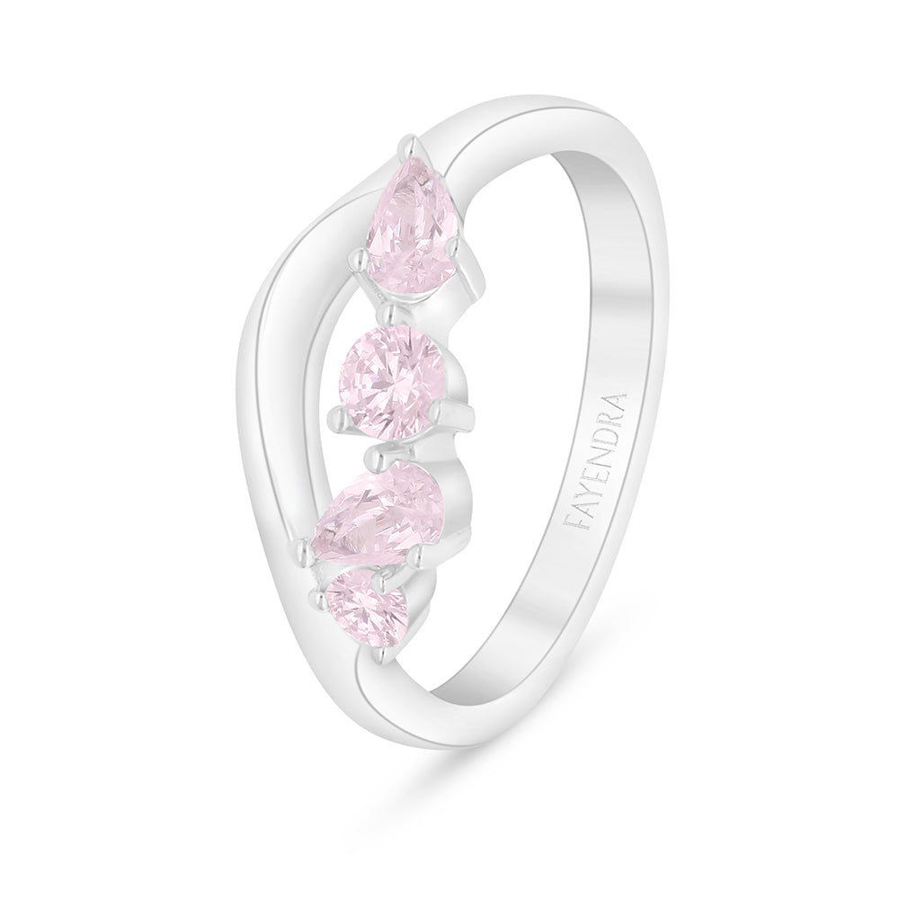 Sterling Silver 925 Ring Rhodium Plated Embedded With Pink Zircon