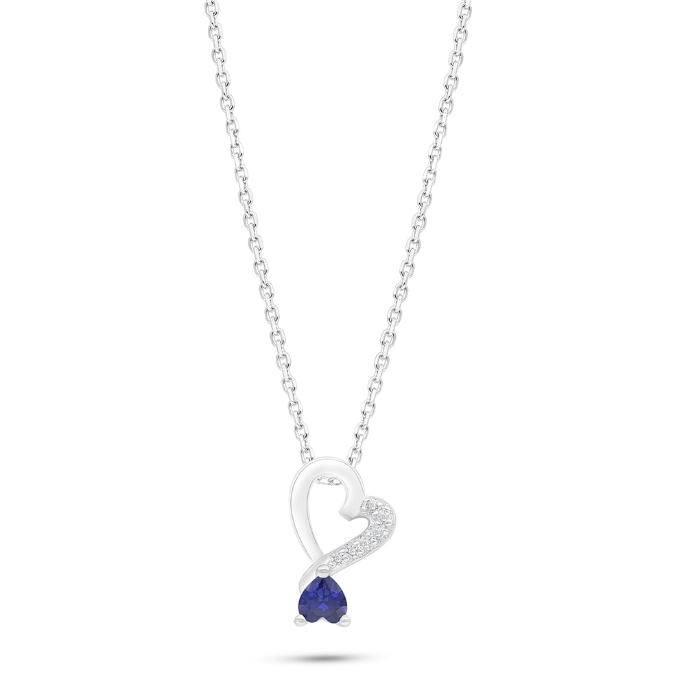 Sterling Silver 925 Necklace Rhodium Plated Embedded With Sapphire Corundum And White Zircon