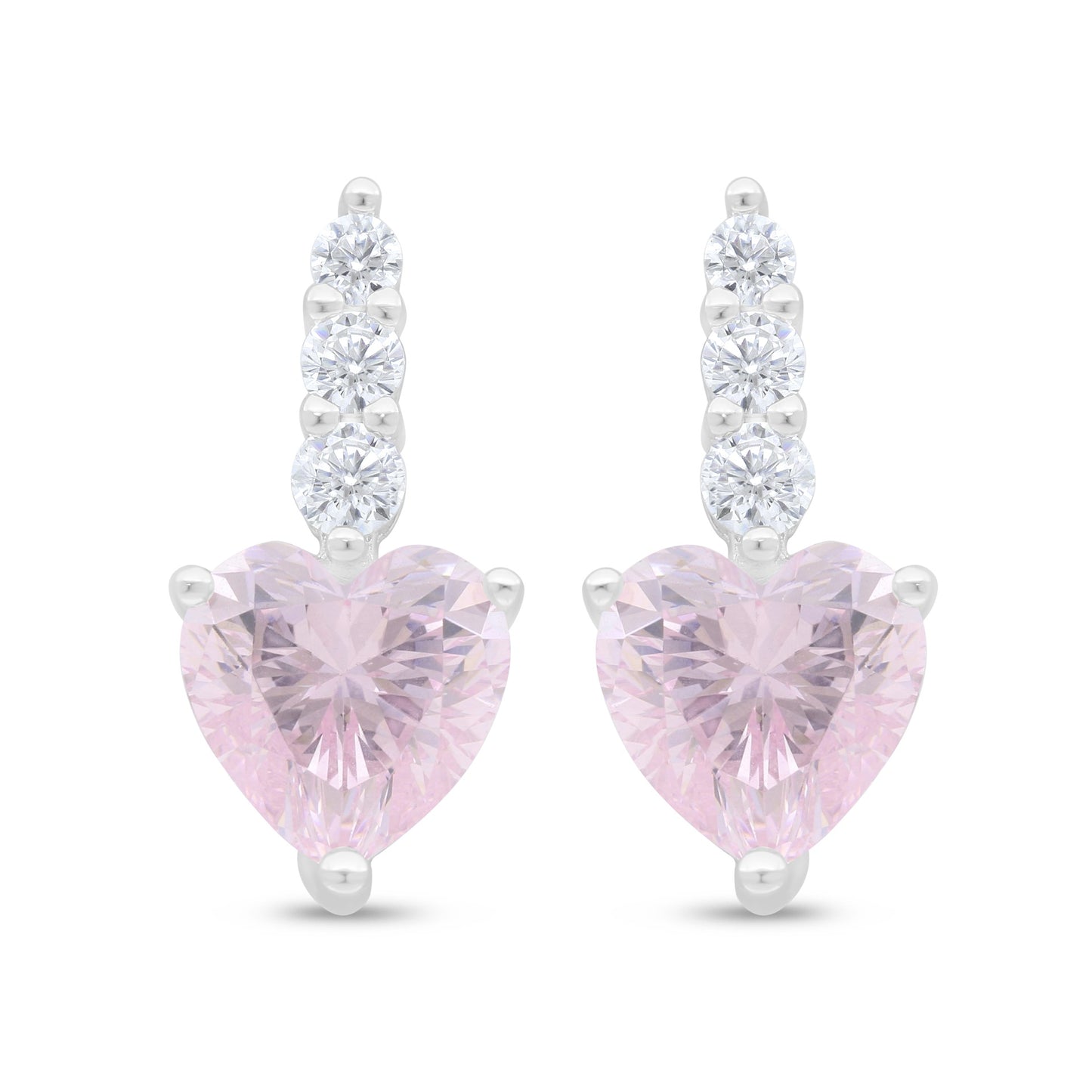 Sterling Silver 925 Earring Rhodium Plated Embedded With Pink Zircon And White Zircon