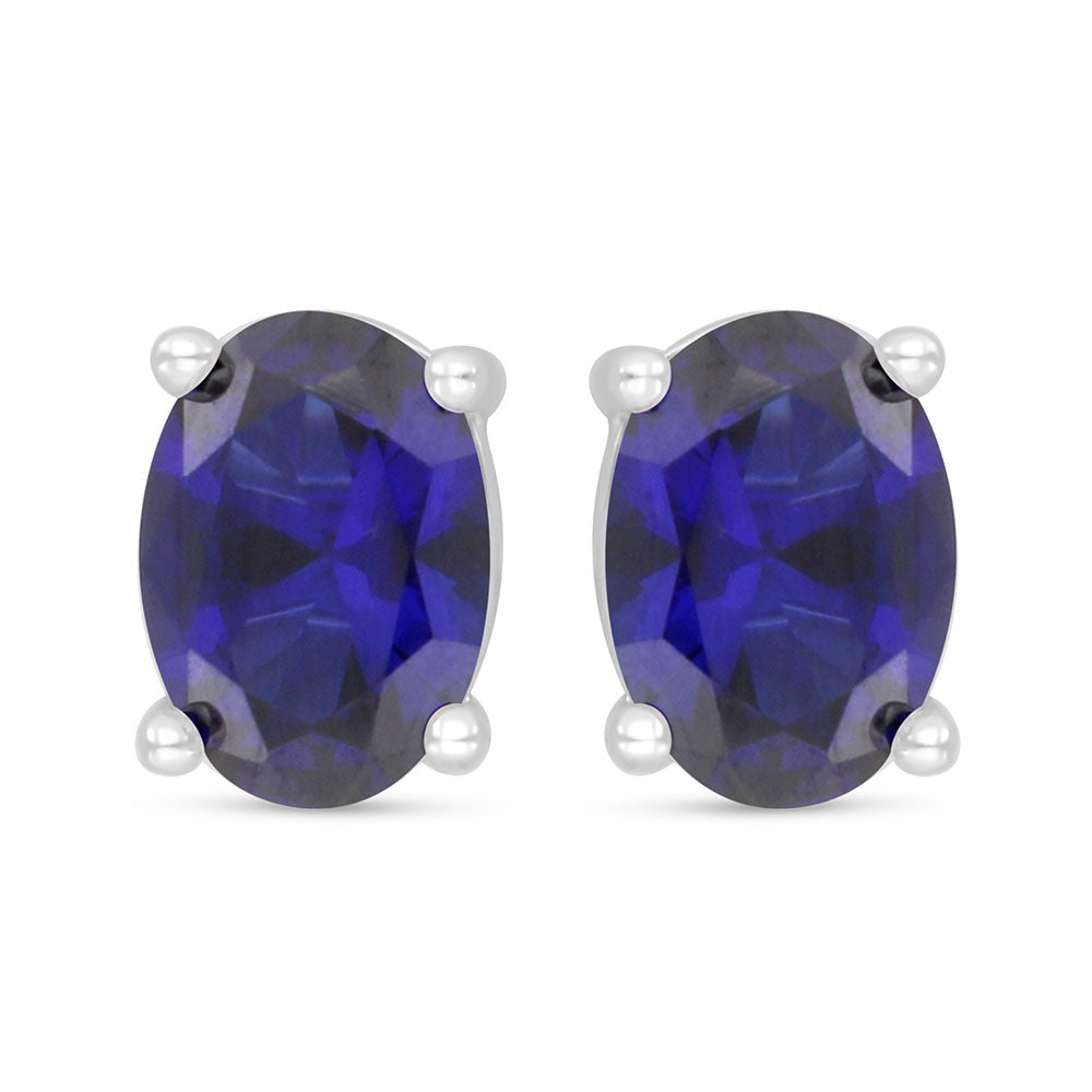 Sterling Silver 925 Earring Rhodium Plated Embedded With Sapphire Corundum