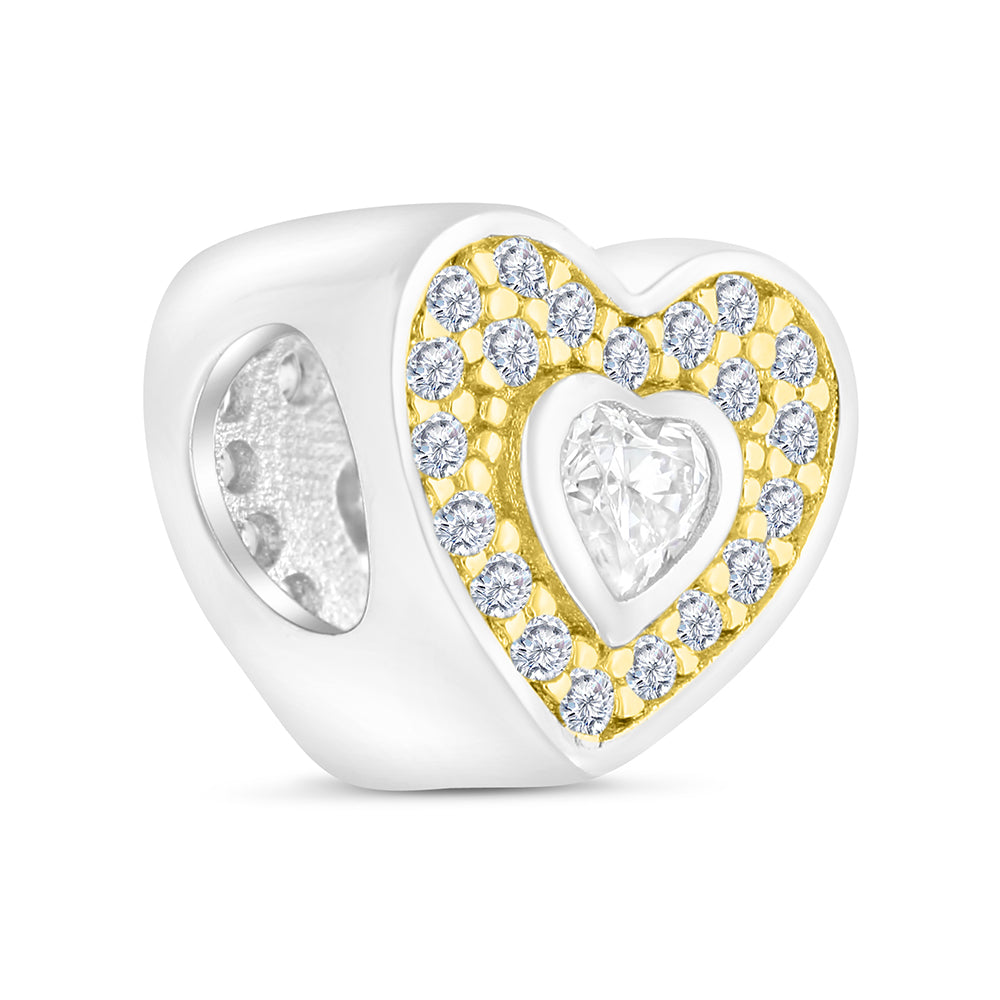Sterling Silver 925 CHARM Rhodium And Gold Plated Embedded With White CZ