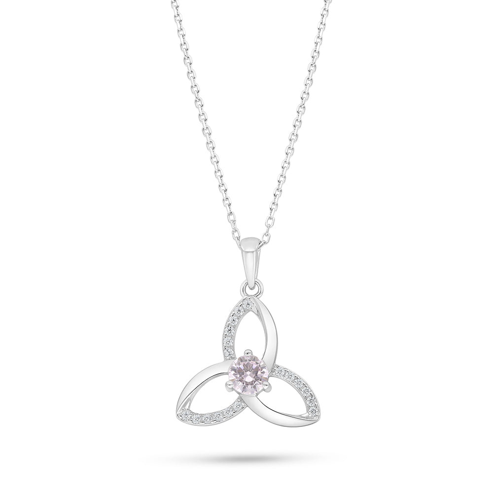 Sterling Silver 925 Necklace Rhodium Plated Embedded With Pink Zircon And White Zircon
