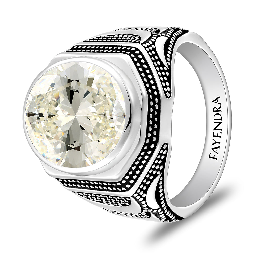 خاتم رجالي من الفضة الخالصة عيار 925 مطلي روديوم و اسود مرصع زركون اصفر