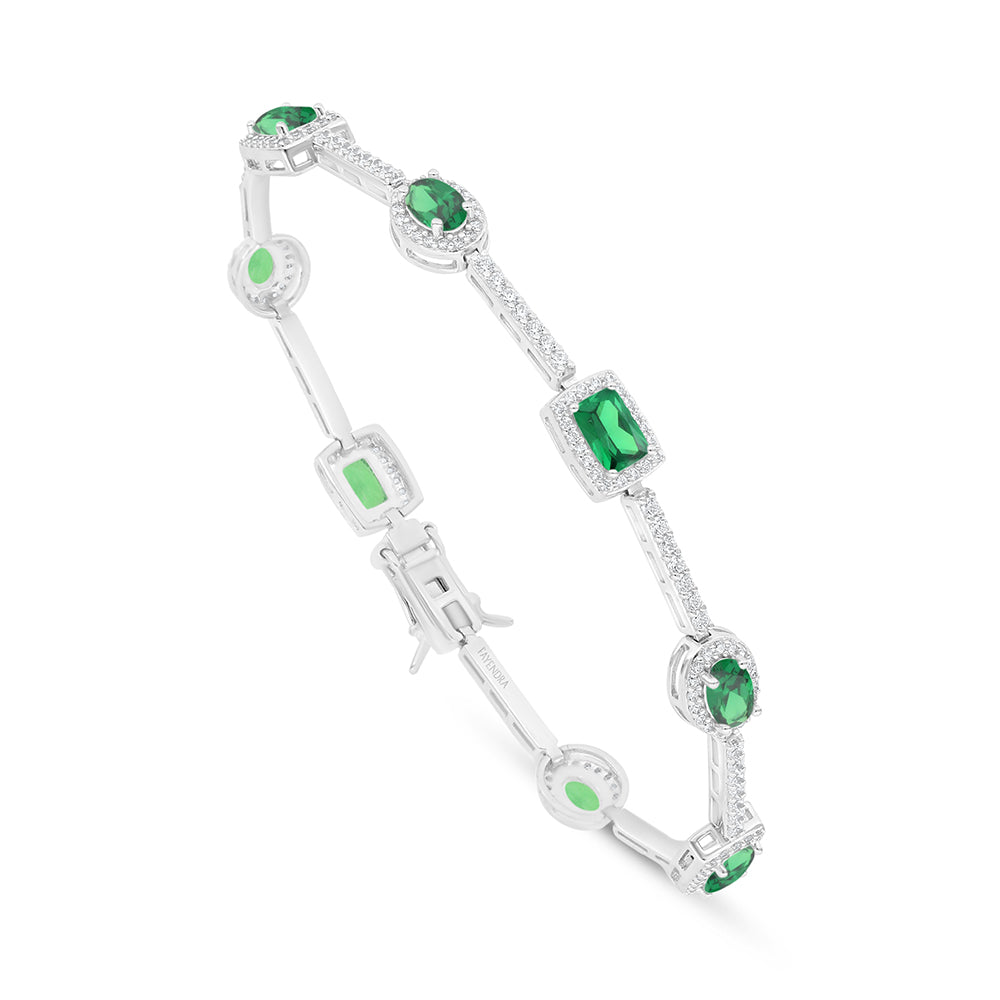 اسورة من الفضة الخالصة عيار 925 مطلية روديوم مرصعة زركون زمردي و فص ابيض