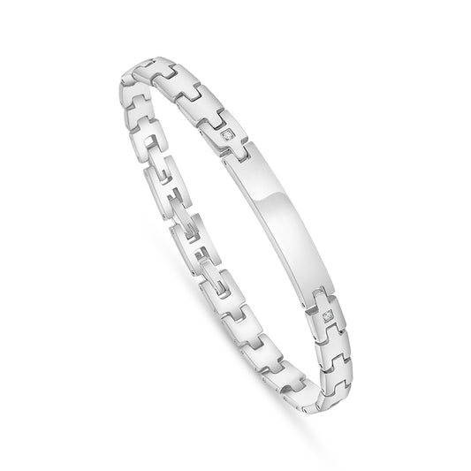 اسورة رجالي ستانلس ستيل لون فضي و فص ابيض عيار 316L