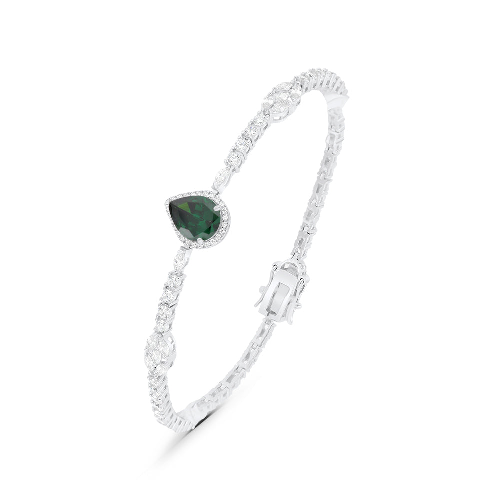 Sterling Silver 925 SET Rhodium Plated Embedded With Emerald Zircon And White CZ