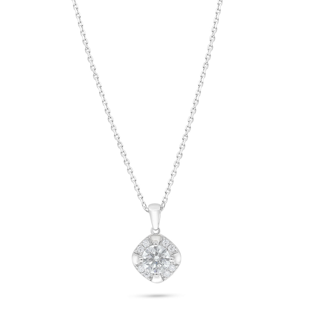 Sterling Silver 925 Necklace Rhodium Plated Embedded With White Zircon
