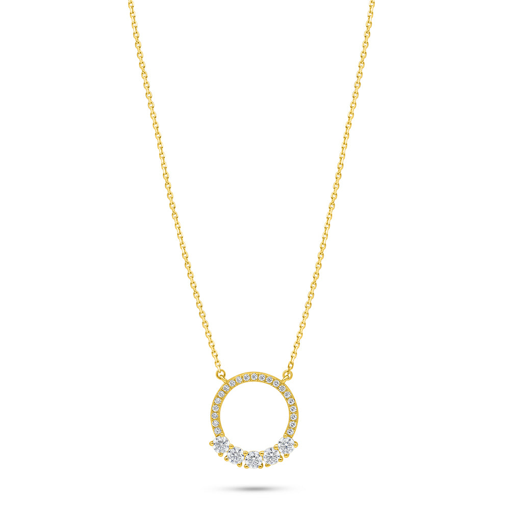 Sterling Silver 925 Necklace Golden Plated Embedded With White Zircon