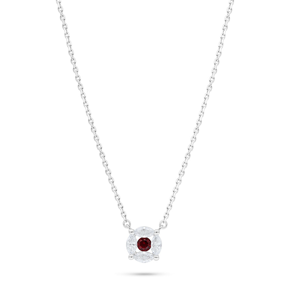 Sterling Silver 925 Necklace Rhodium Plated Embedded With Ruby Corundum And White Zircon