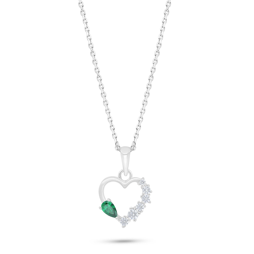 Sterling Silver 925 Necklace Rhodium Plated Embedded With Emerald Zircon And White Zircon