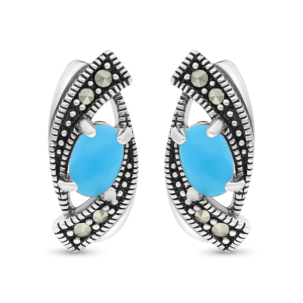 اقراط من الفضة الخالصة عيار 925 مرصعه احجار فيروز معالج و ماركسايت