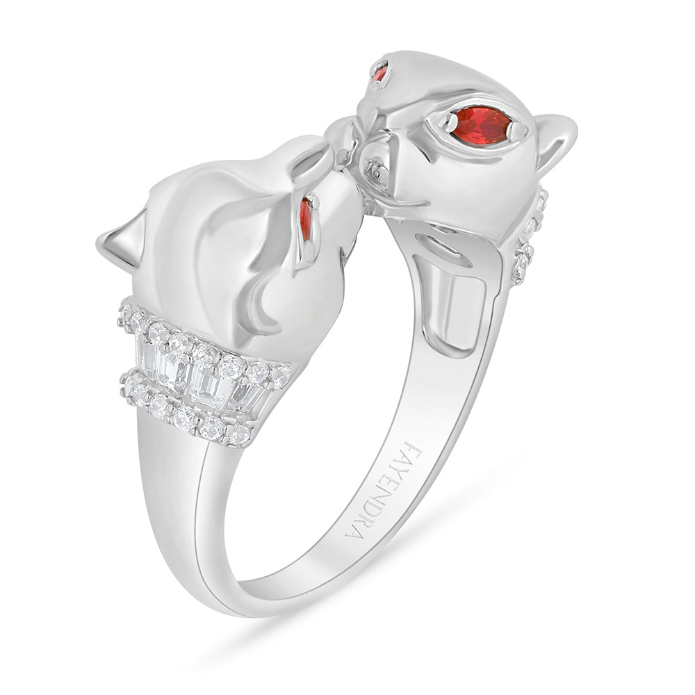 Sterling Silver 925 Ring Rhodium Plated Embedded With Ruby Corundum And White Zircon