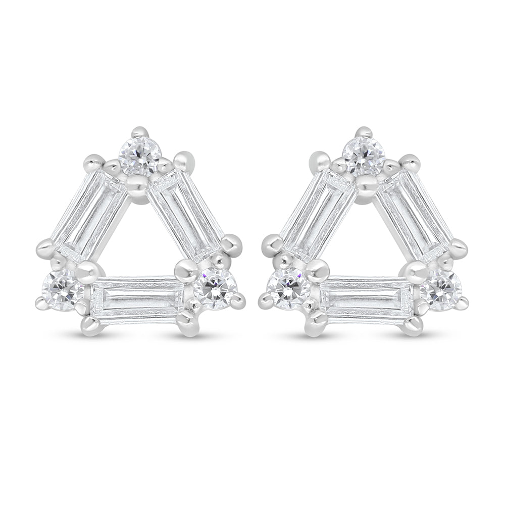 Sterling Silver 925 Earring Rhodium Plated Embedded With White Zircon