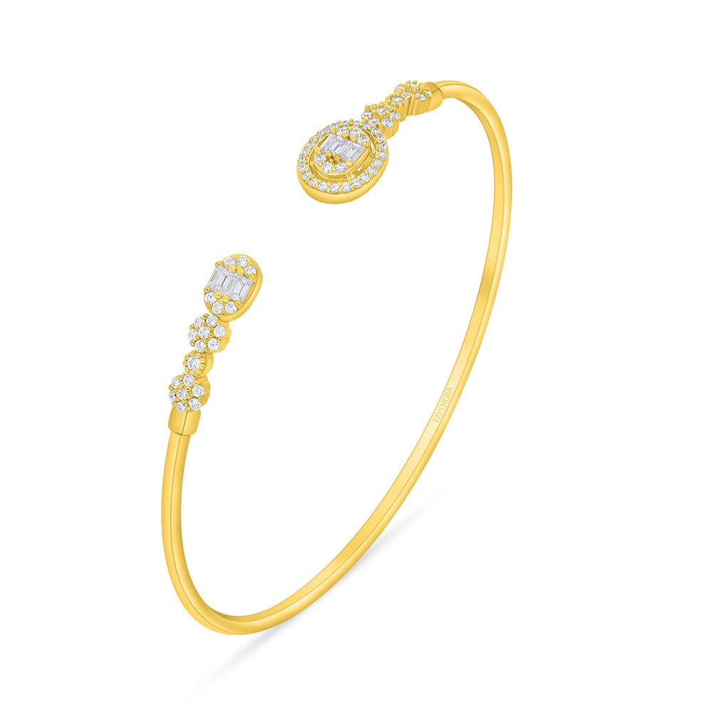 Sterling Silver 925 Bangle Golden Plated Embedded With White Zircon ( 48*54 )