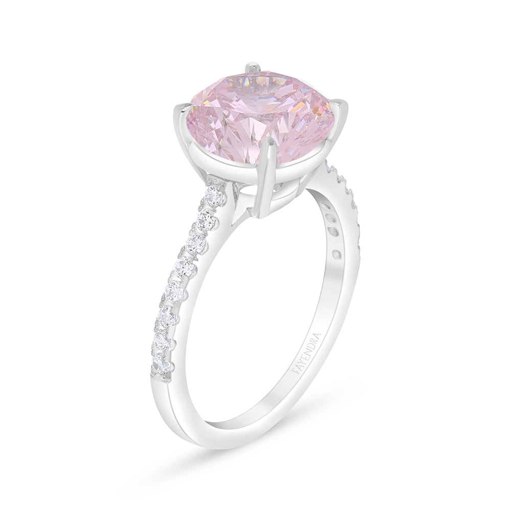 خاتم من الفضة الخالصة عيار 925 مطلي روديوم مرصع زركون بنك و فص ابيض