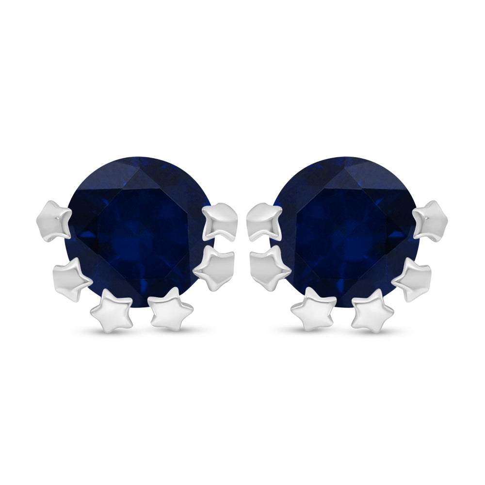 Sterling Silver 925 Earring Rhodium Plated Embedded With Sapphire Corundum