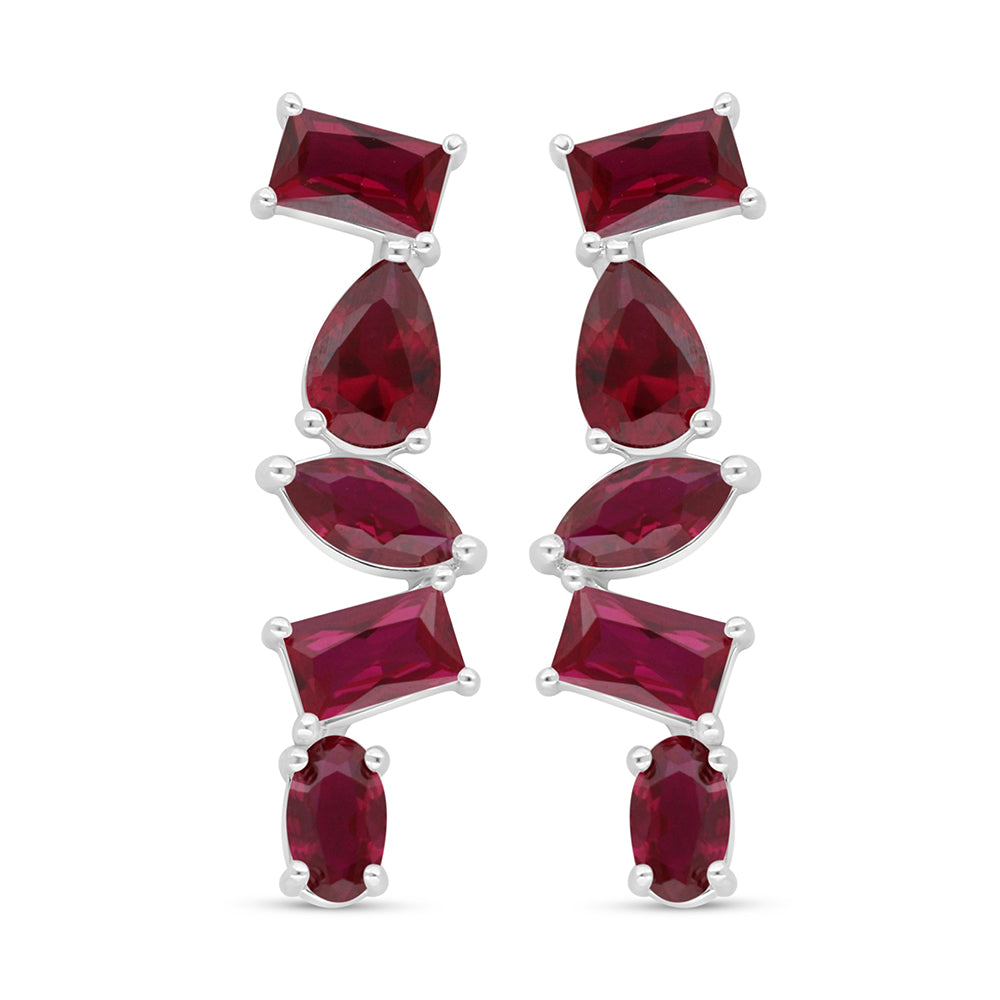 Sterling Silver 925 Earring Rhodium Plated Embedded With Ruby Corundum