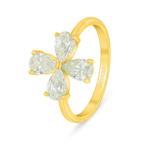Sterling Silver 925 Ring Golden Plated Embedded With Yellow Diamond