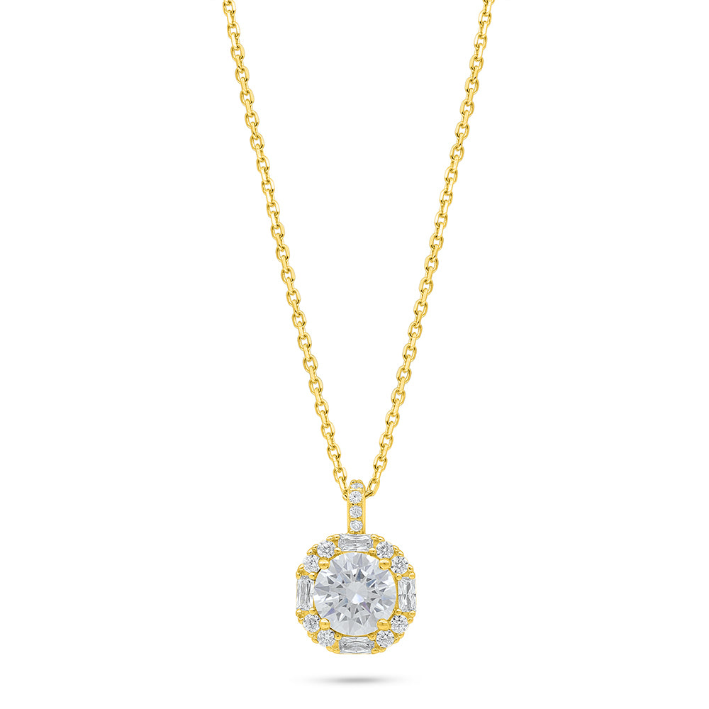 Sterling Silver 925 Necklace Golden Plated Embedded With White Zircon