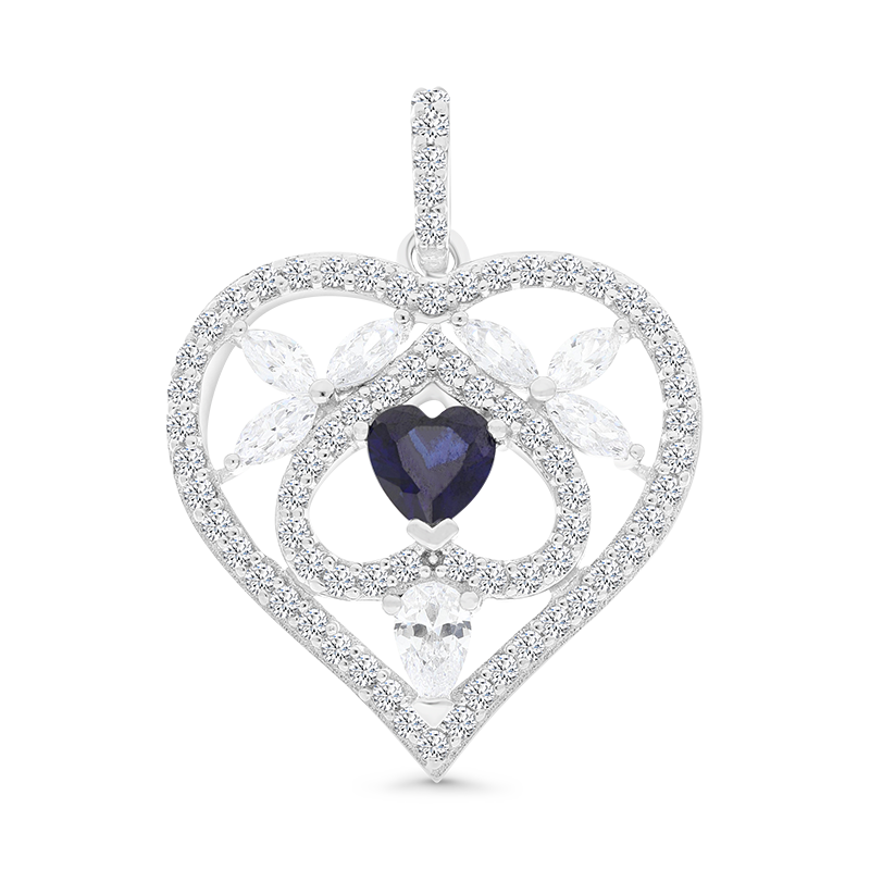 Sterling Silver 925 Pendant Rhodium Plated Sapphire Corundum