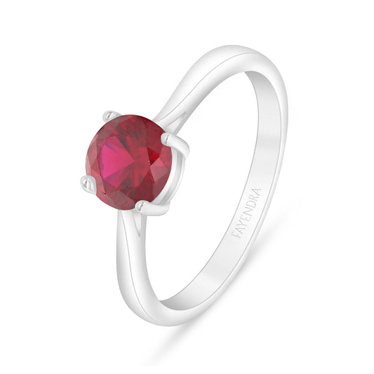 Sterling Silver 925 Ring Rhodium Plated Embedded With Ruby Corundum