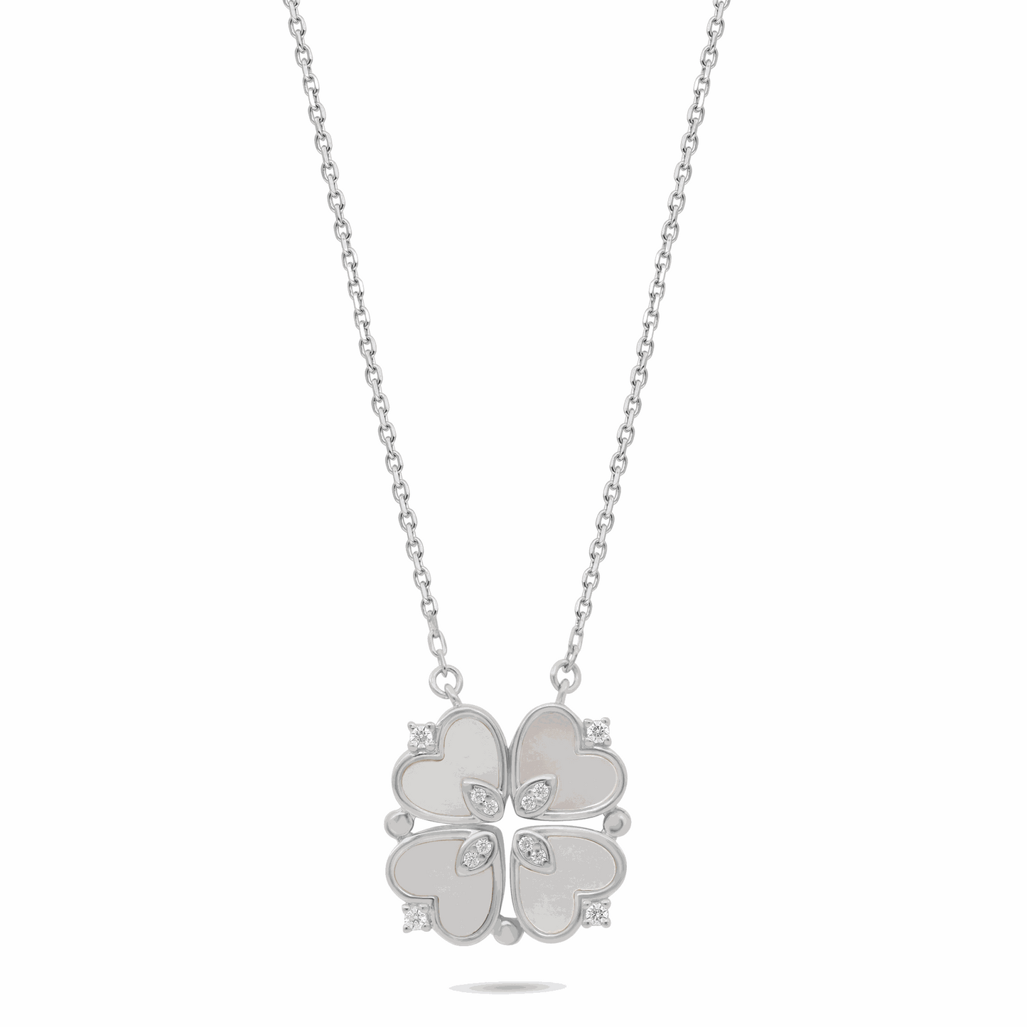 Sterling Silver 925 Necklace Rhodium Plated Embedded With White Shell And White Zircon